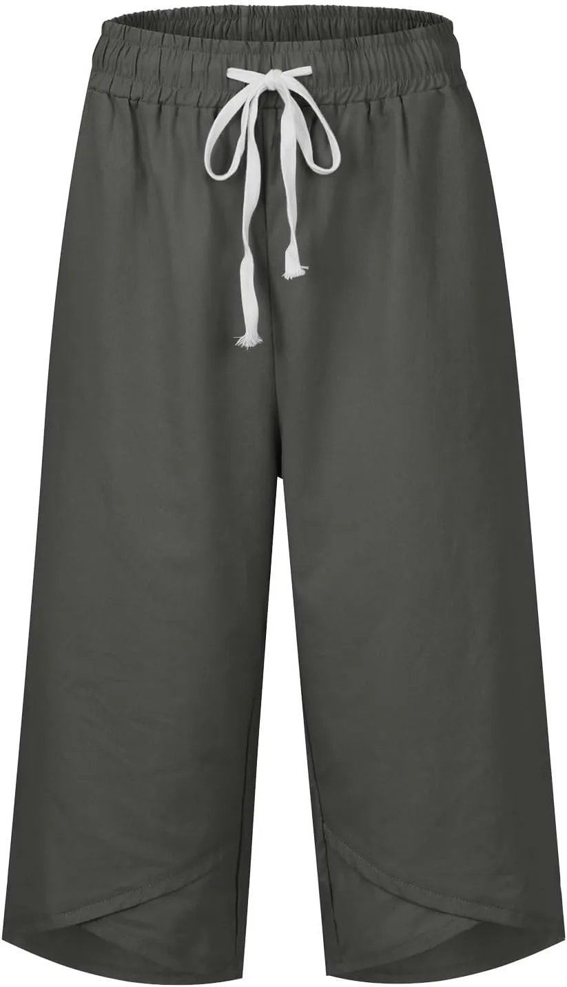 Women's Linen Palazzo Pants 2025 Summer Casual Vacation High Waist Wide Leg Trousers Trendy Lounge Pant with Pockets