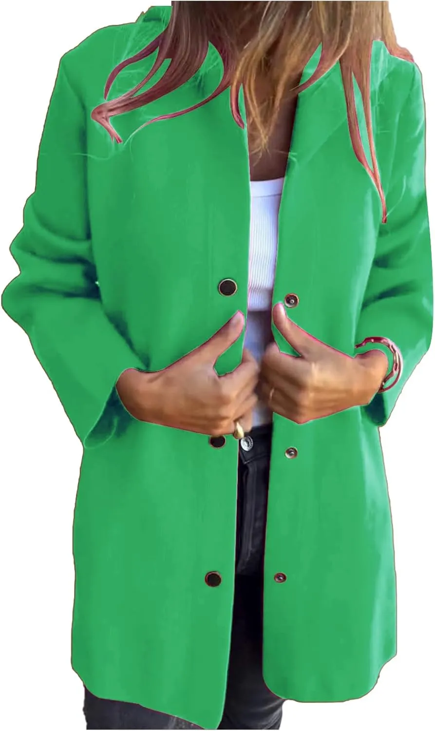 Womens Long Cardigan Casual Single Breasted Hooded Jacket Lapel Neck Long Sleeve Solid Trench Coat for Women 2024
