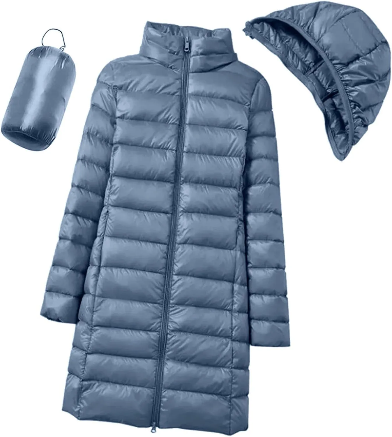 Women's Long Down Coats Packable Puffer Jacket Hooded Winter Ultra Light Quilted Winter Coats with Pockets Outerwear