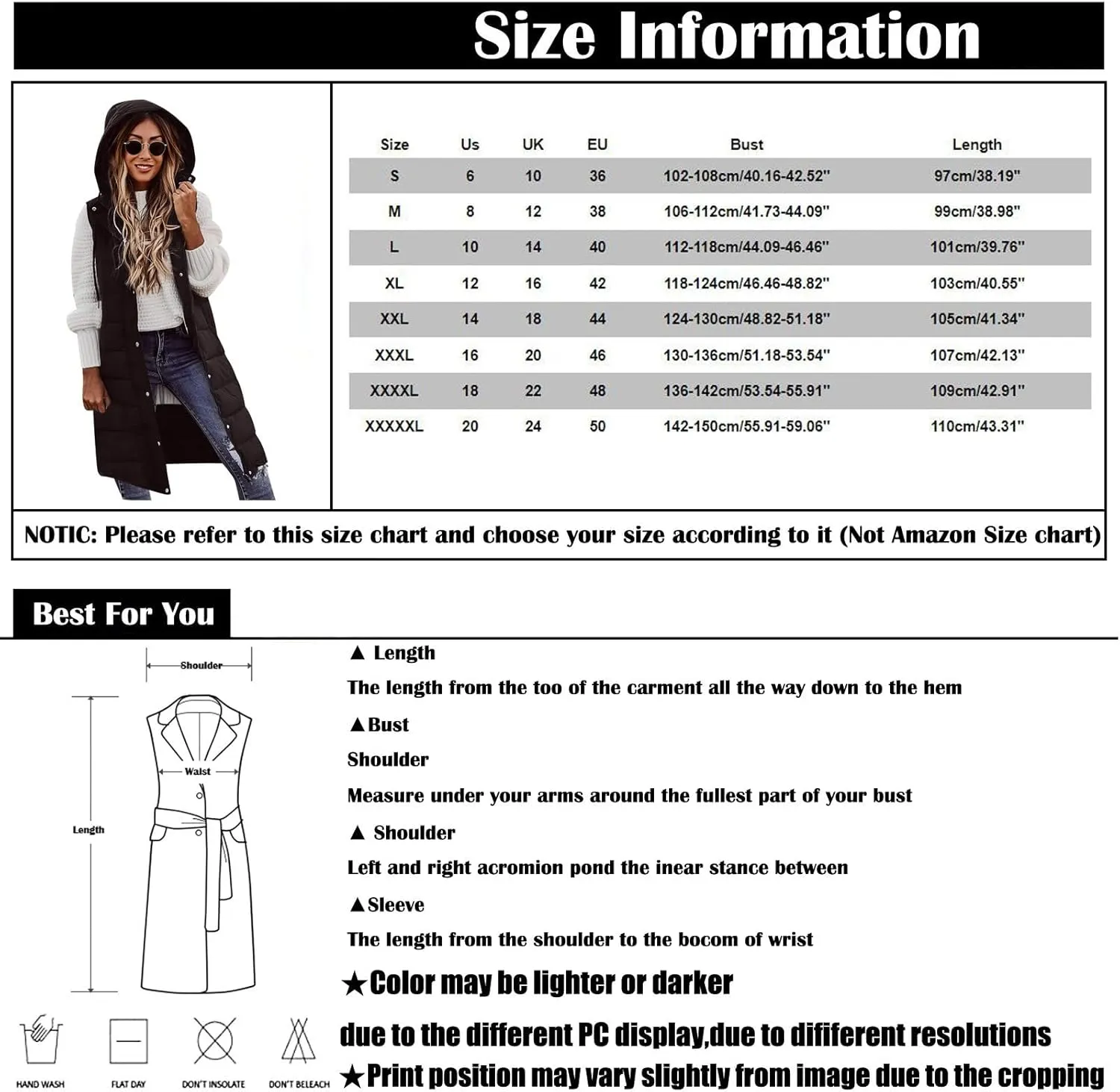 Womens Long Puffer Vest Hooded Sleeveless Down Jacket Fleece Puffy Padded Gilet Winter Full Zip Thick Quilted Coats