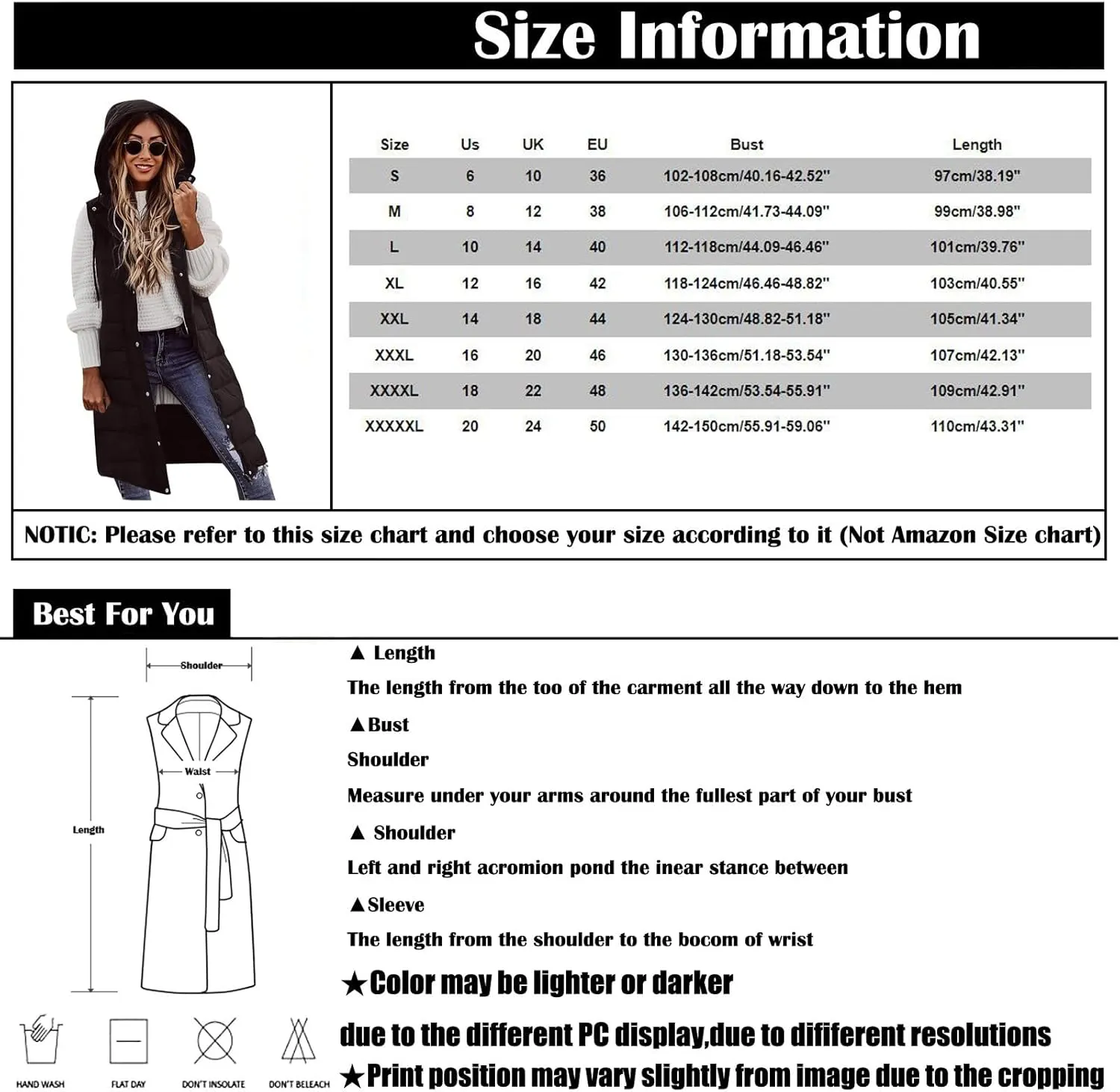 Womens Long Puffer Vest Hooded Sleeveless Down Jacket Fleece Puffy Padded Gilet Winter Full Zip Thick Quilted Coats