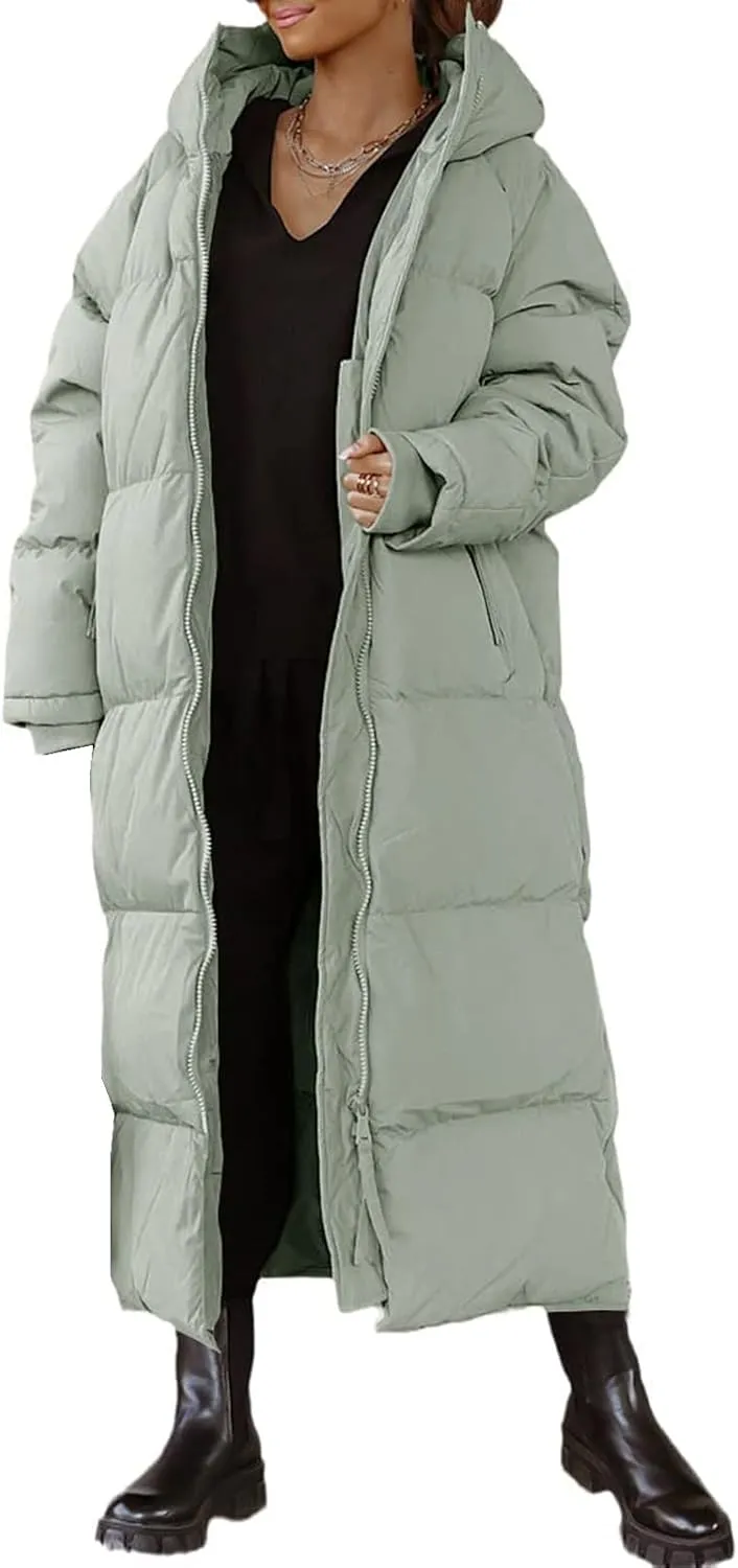 Womens Long Quilted Jacket Maxi Length Coat Hooded Puffer Jackets Oversized Overcoat Warm Jacket Winter Coat Outwear