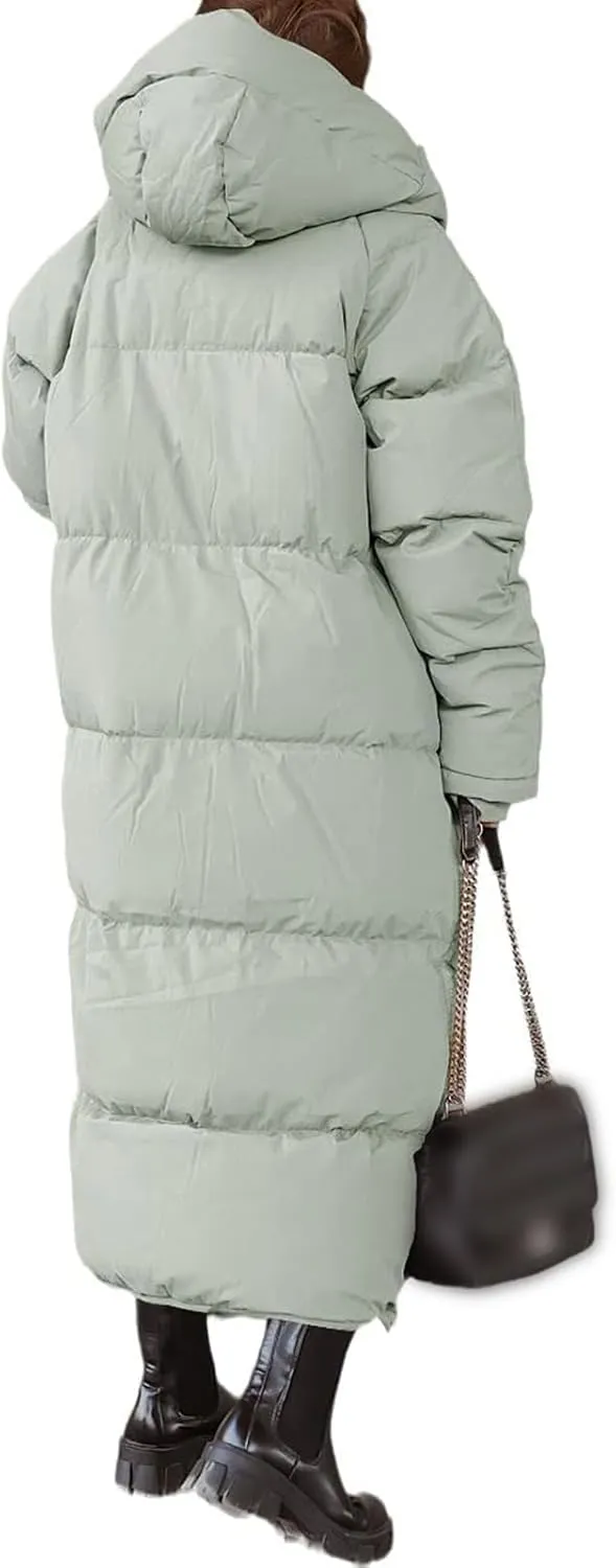 Womens Long Quilted Jacket Maxi Length Coat Hooded Puffer Jackets Oversized Overcoat Warm Jacket Winter Coat Outwear