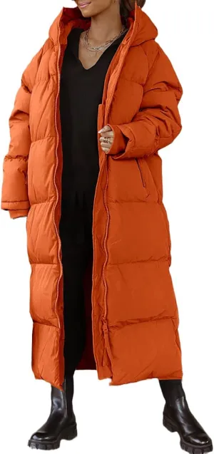 Womens Long Quilted Jacket Maxi Length Coat Hooded Puffer Jackets Oversized Overcoat Warm Jacket Winter Coat Outwear