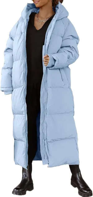 Womens Long Quilted Jacket Maxi Length Coat Hooded Puffer Jackets Oversized Overcoat Warm Jacket Winter Coat Outwear