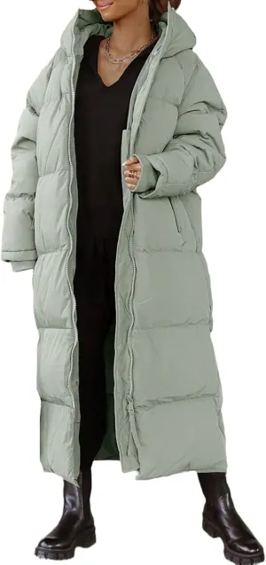 Womens Long Quilted Jacket Maxi Length Coat Hooded Puffer Jackets Oversized Overcoat Warm Jacket Winter Coat Outwear