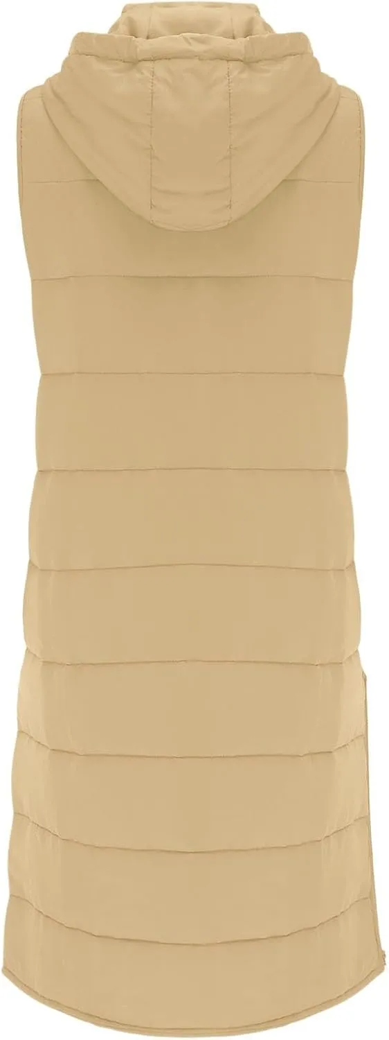 Women's Long Vest Sleeveless Lightweight Puffer Jacket Down Coat Quilted Vest Hood Warm Winter with Pocket Plus Size