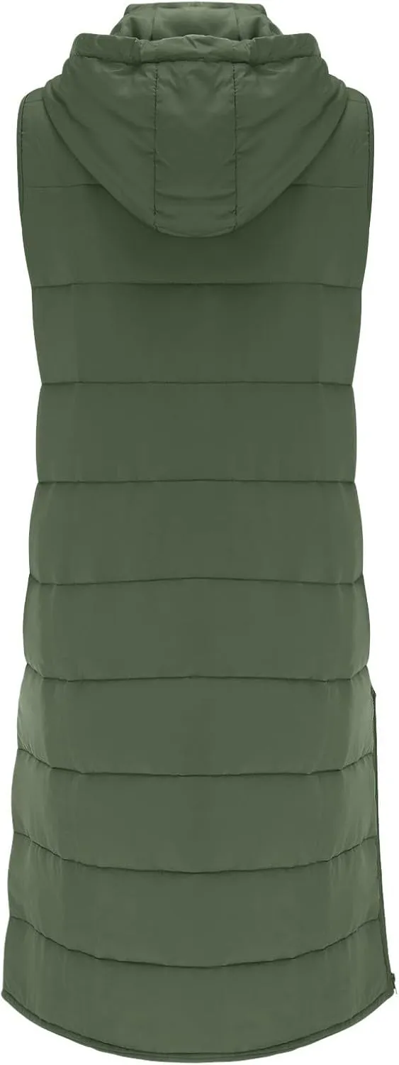 Women's Long Vest Winter Warm Sleeveless Lightweight Puffer Jacket Packable Hooded Down Coat Quilted Vest With Hood