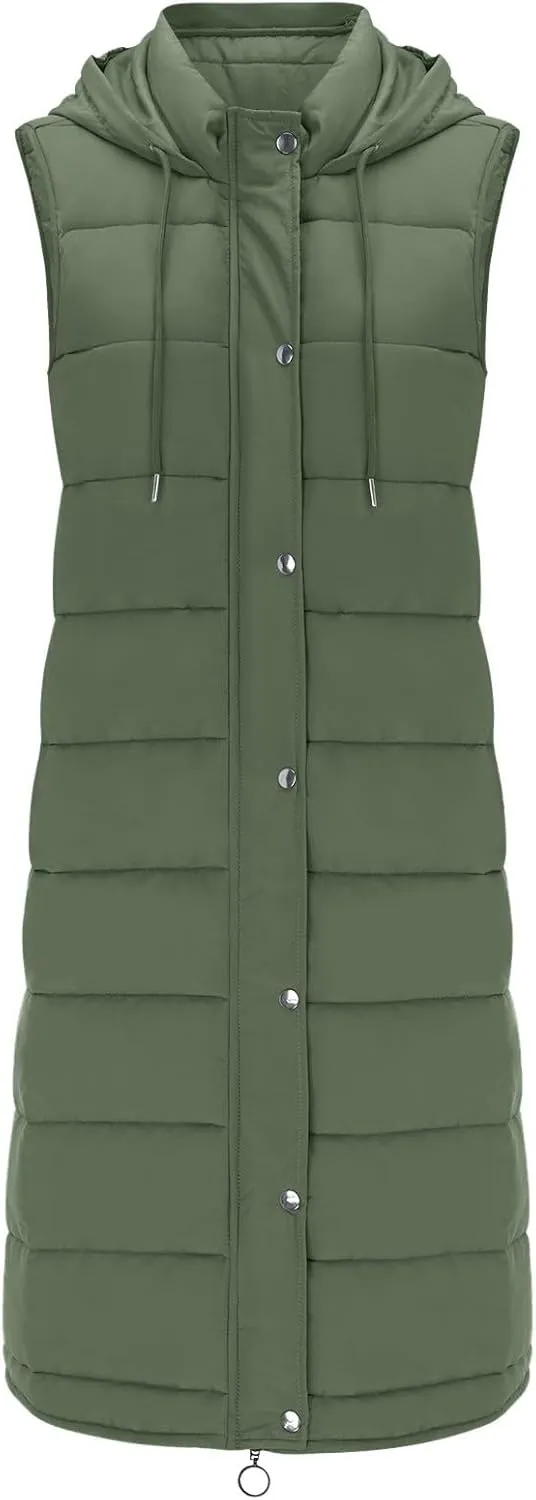 Women's Long Vest Winter Warm Sleeveless Lightweight Puffer Jacket Packable Hooded Down Coat Quilted Vest With Hood