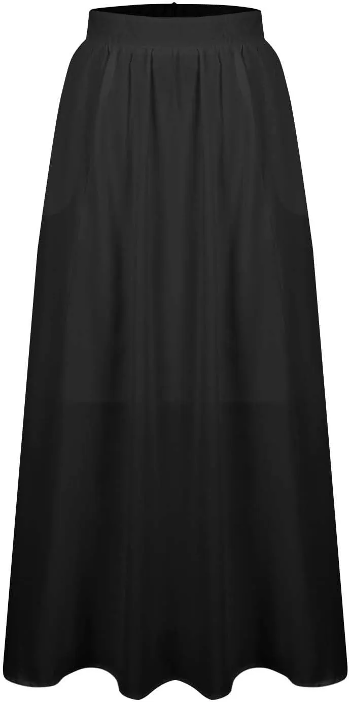 Womens Maxi Skirts Baggy Casual Flowy Skirt 2025 Summer Fashion Outfit Basic Solid A-Line Swing Skirts with Pocket