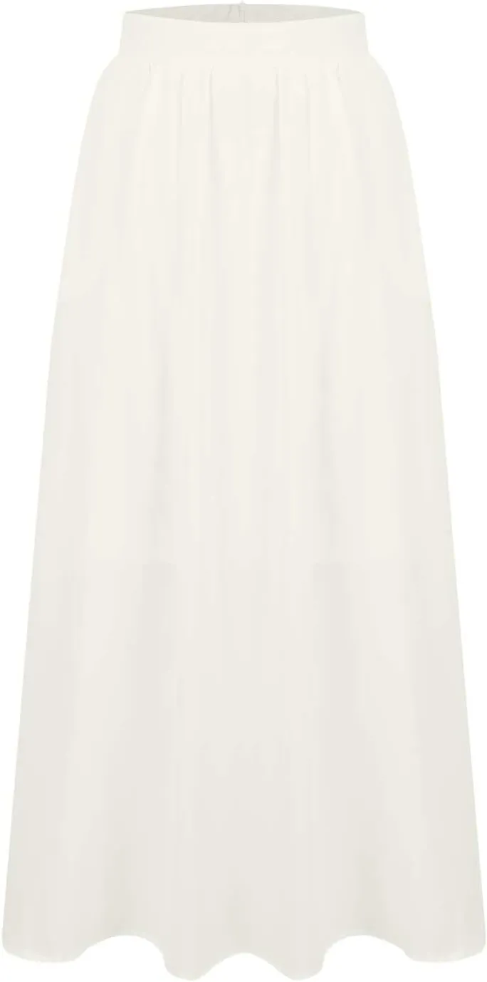 Womens Maxi Skirts Baggy Casual Flowy Skirt 2025 Summer Fashion Outfit Basic Solid A-Line Swing Skirts with Pocket