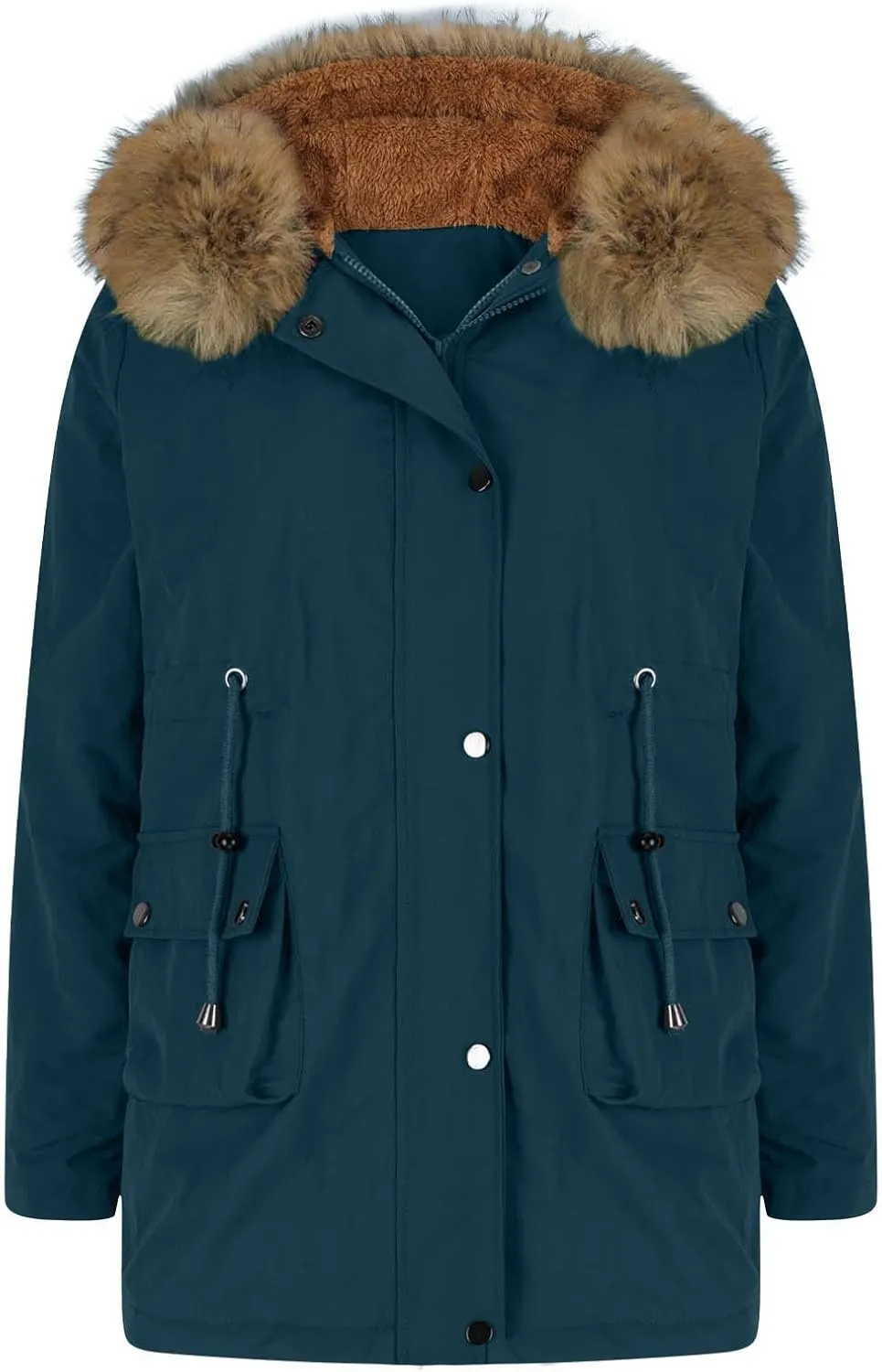 Women's Mid-Length Parka Winter Outerwear Jacket Soft Fleece Warm Snow Coat Solid Color Classic Coats Casual Jacket