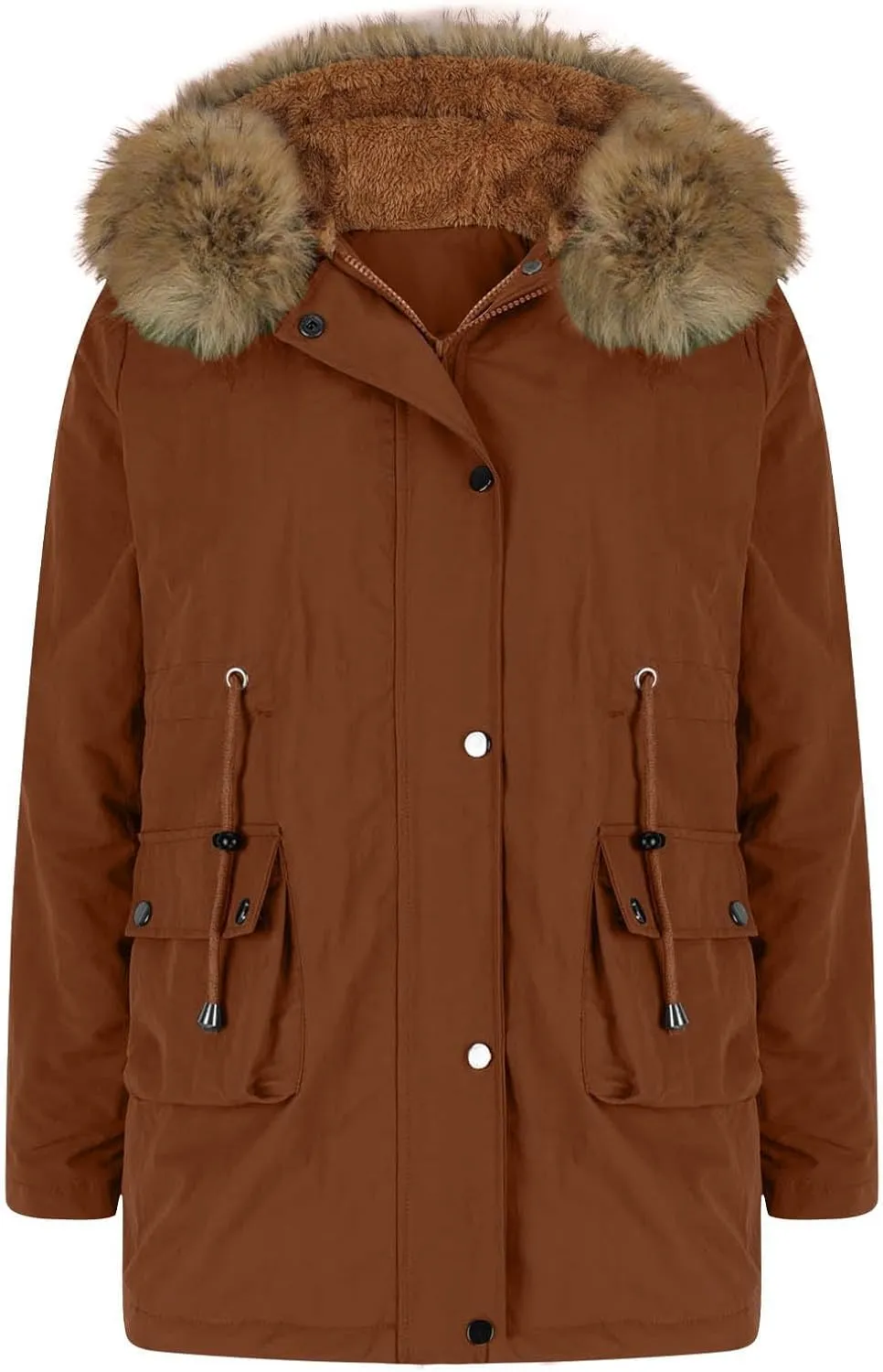 Women's Mid-Length Parka Winter Outerwear Jacket Soft Fleece Warm Snow Coat Solid Color Classic Coats Casual Jacket