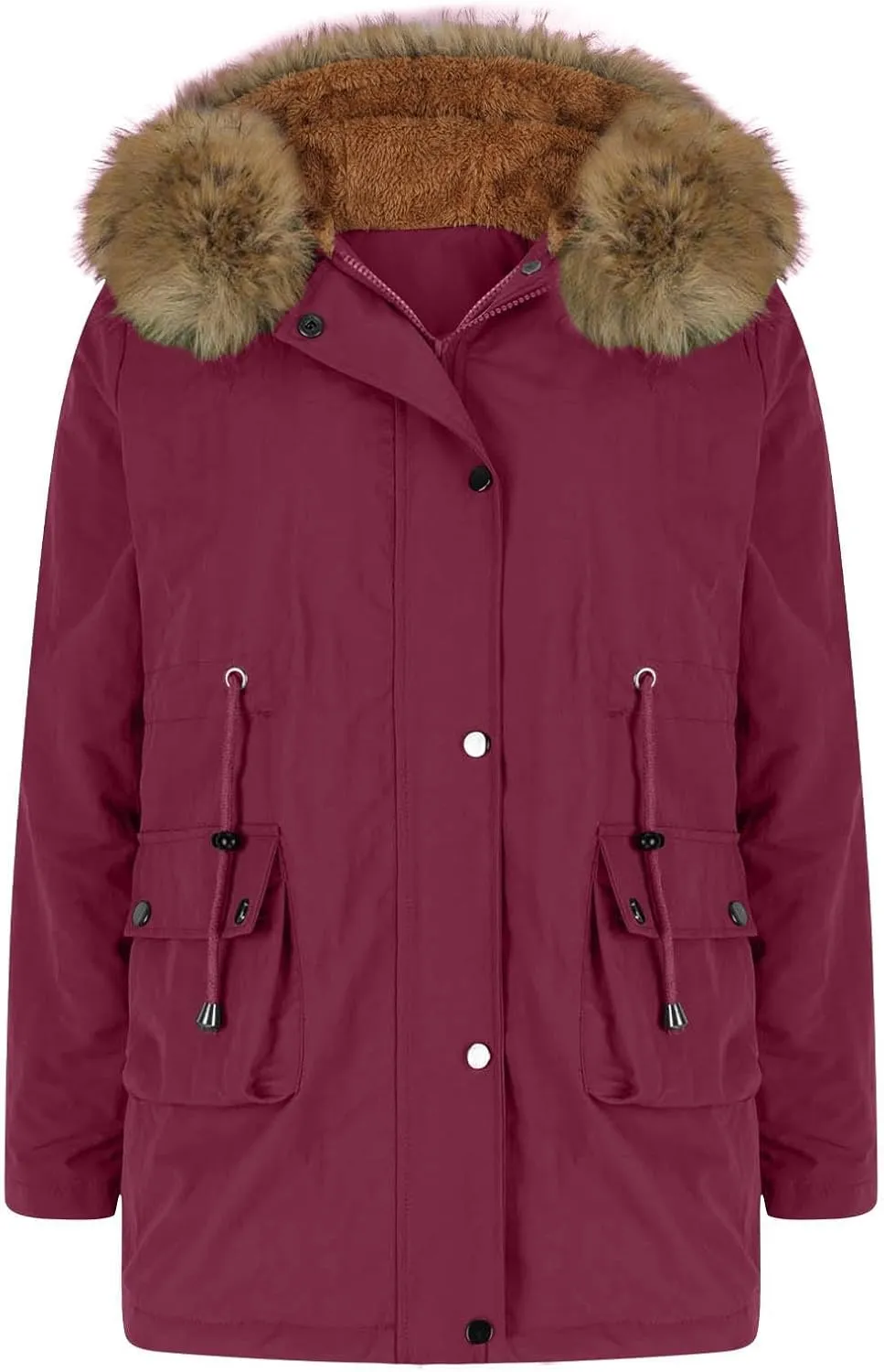 Women's Mid-Length Parka Winter Outerwear Jacket Soft Fleece Warm Snow Coat Solid Color Classic Coats Casual Jacket