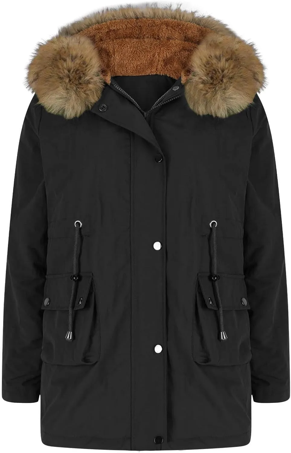 Women's Mid-Length Parka Winter Outerwear Jacket Soft Fleece Warm Snow Coat Solid Color Classic Coats Casual Jacket