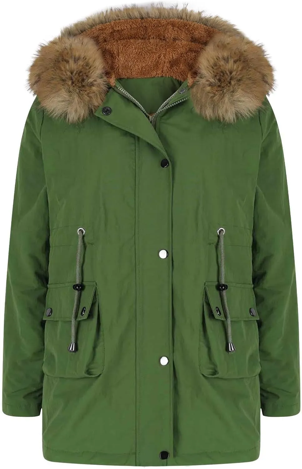 Women's Mid-Length Parka Winter Outerwear Jacket Soft Fleece Warm Snow Coat Solid Color Classic Coats Casual Jacket