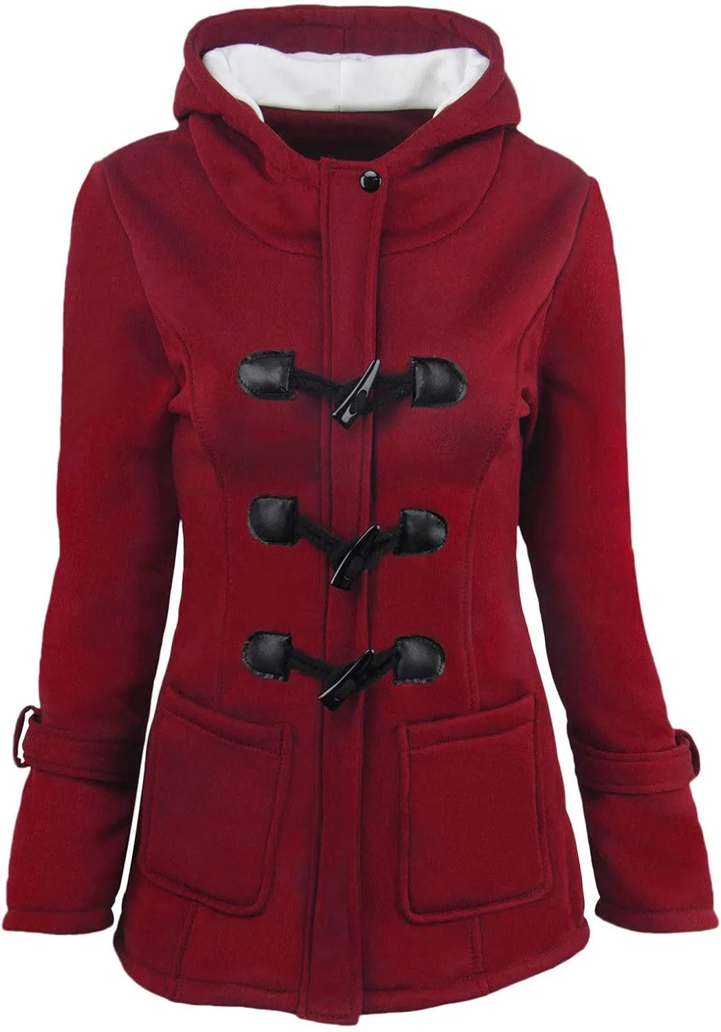 Womens Mid Long Pep Trench Coat Sweatshirt Warm Long Solid Color Pocket Coat Jacket Causal Womens Winter Wool Coat