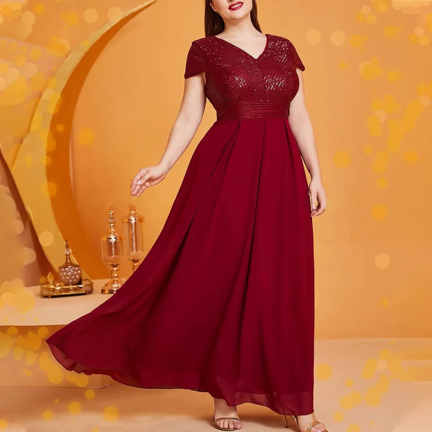 Womens Plus Size Wedding Guest Dress Formal Floral Lace Cocktail Party Maxi Dresses Chiffon Mother of The Bride Dress
