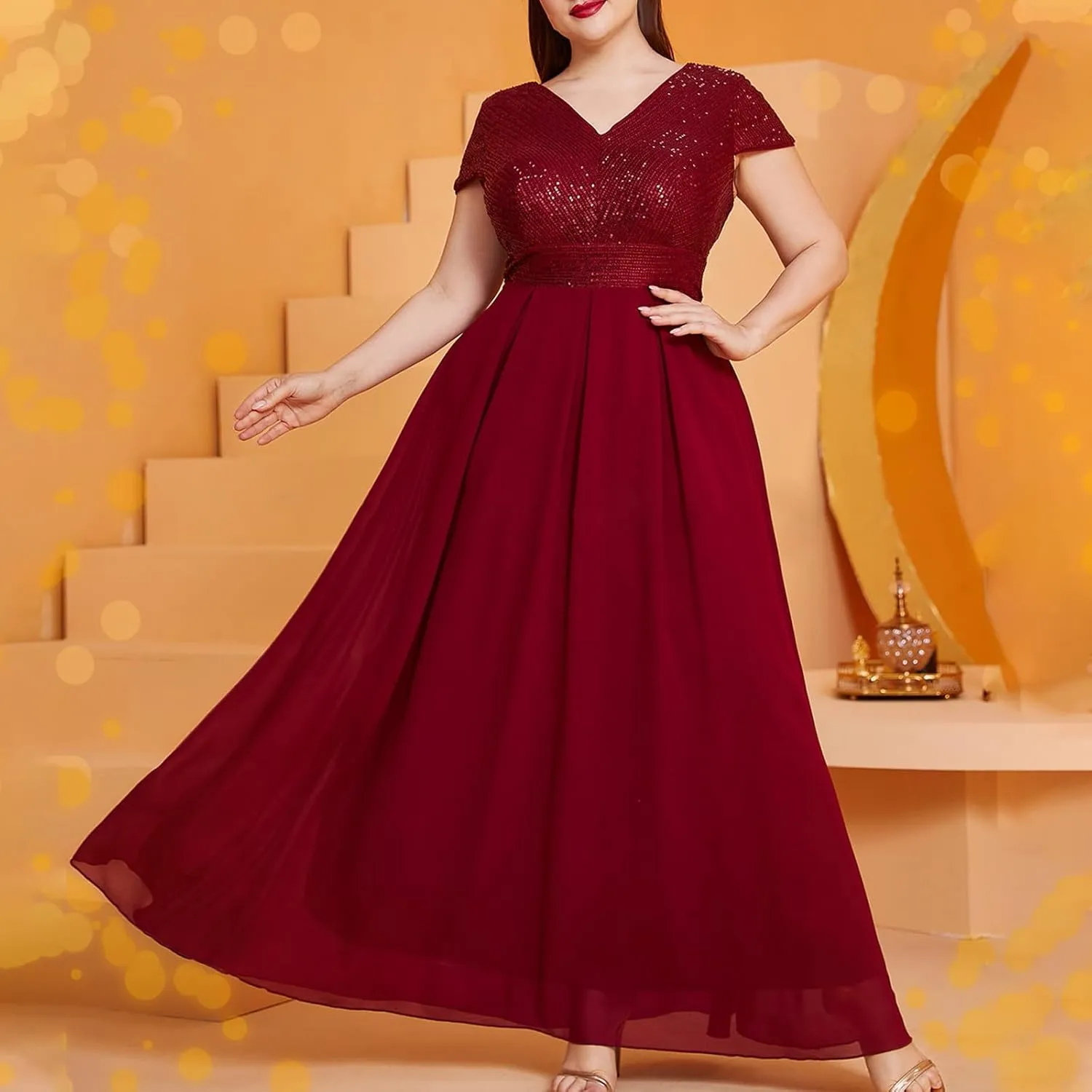 Womens Plus Size Wedding Guest Dress Formal Floral Lace Cocktail Party Maxi Dresses Chiffon Mother of The Bride Dress