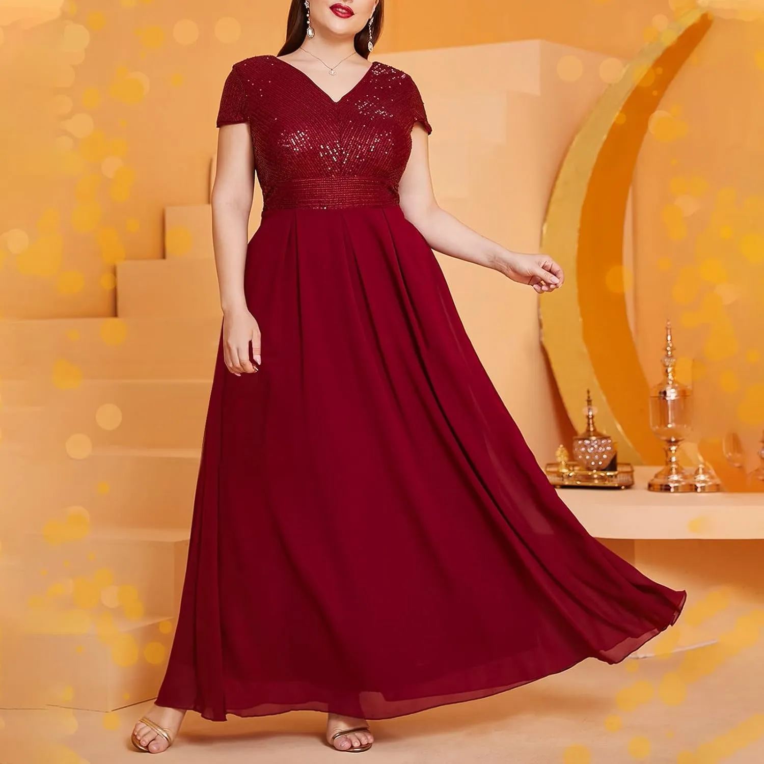Womens Plus Size Wedding Guest Dress Formal Floral Lace Cocktail Party Maxi Dresses Chiffon Mother of The Bride Dress