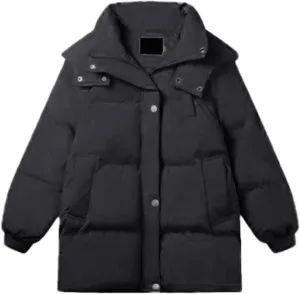 Women's Puffer Down Jacket Lightweight Quilted Jackets Oversized Mid Length Thickened Hoodie Winter Coat with Pockets