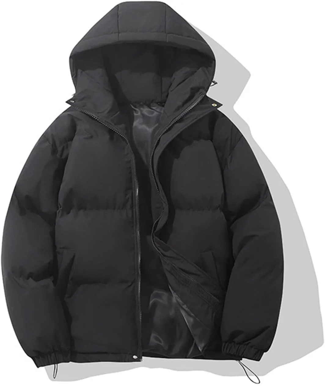 Womens Puffer Jacket Fashion Fleece Long Sleeve Full Zip Coat Winter Baggy Lightweight Warm Hood Outwear with Pockets