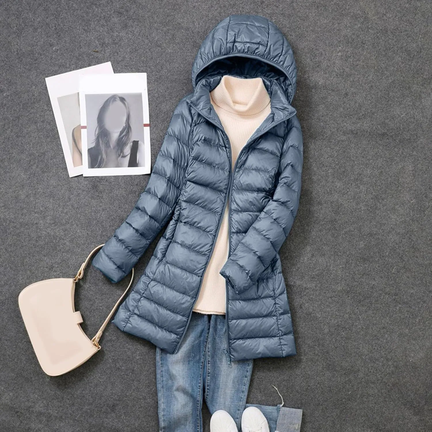 Womens Puffer Jacket Winter Warm Packable Down Jacket Lightweight Slim Fit Hooded Jacket Short Down Coat Long Coat