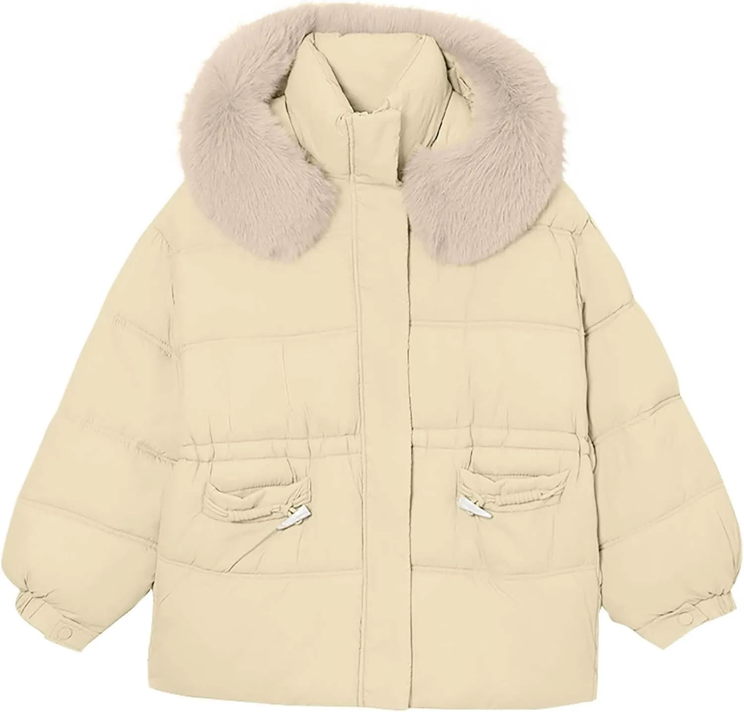 Womens Puffer Jackets Oversized Full Zipped Down Coats Casual Padded Quilted Jacket Winter Outerwear with Fur Hood