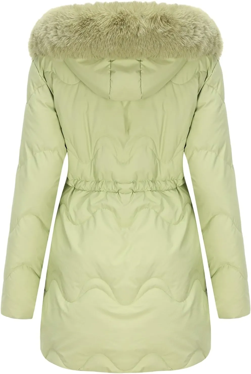 Women's Puffer Jackets Warm Winter Down Coats Long Length Maxi Solid Color Zip Quilted Puffer Jackets with Fur Hood