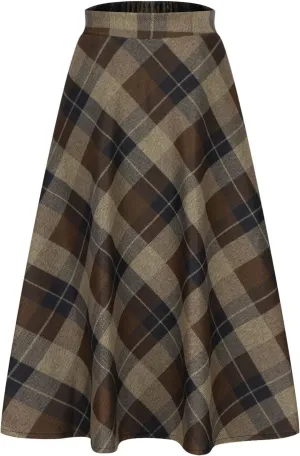 Women's Retro Woolen Plaid Skirt Winter Fall Warm High Waisted Maxi Skirt A line Flared Pleated Tartan Skirts