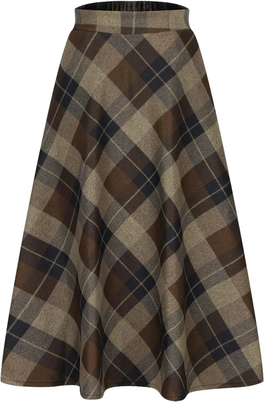 Women's Retro Woolen Plaid Skirt Winter Fall Warm High Waisted Maxi Skirt A line Flared Pleated Tartan Skirts