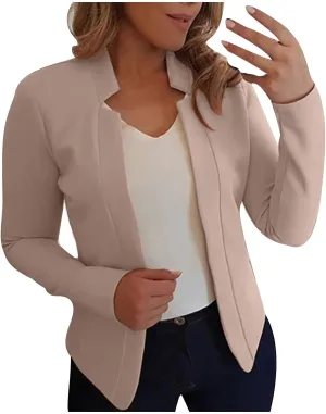 Women's Solid Color Fit Suit Jacket,Womens Trendy 2024 Fit Light Clothes,Shoulder Pad Without Collar Pocket Button