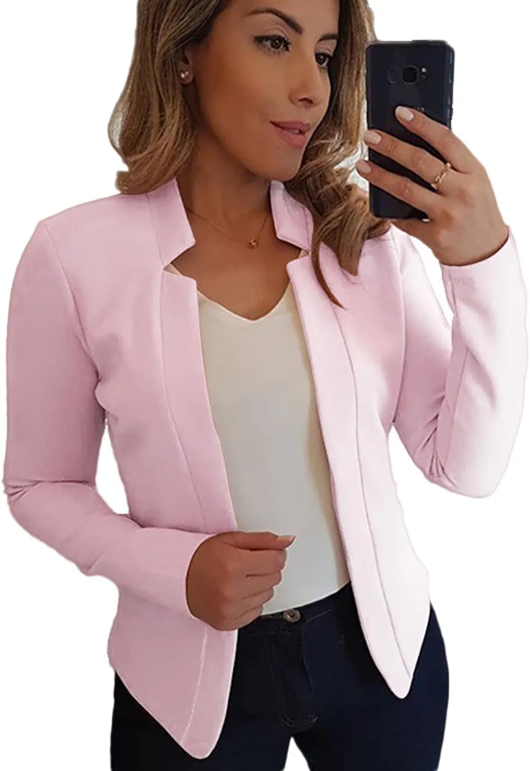 Women's Solid Color Fit Suit Jacket,Womens Trendy 2024 Fit Light Clothes,Shoulder Pad Without Collar Pocket Button