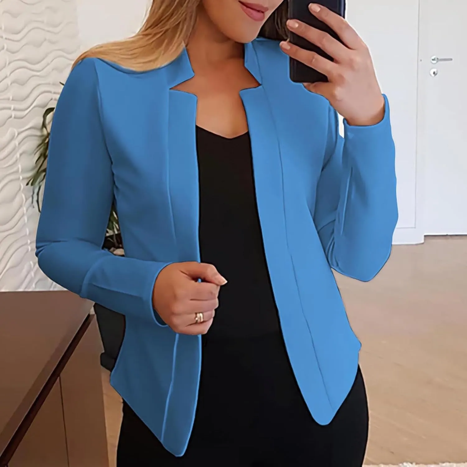 Women's Solid Color Fit Suit Jacket,Womens Trendy 2024 Fit Light Clothes,Shoulder Pad Without Collar Pocket Button