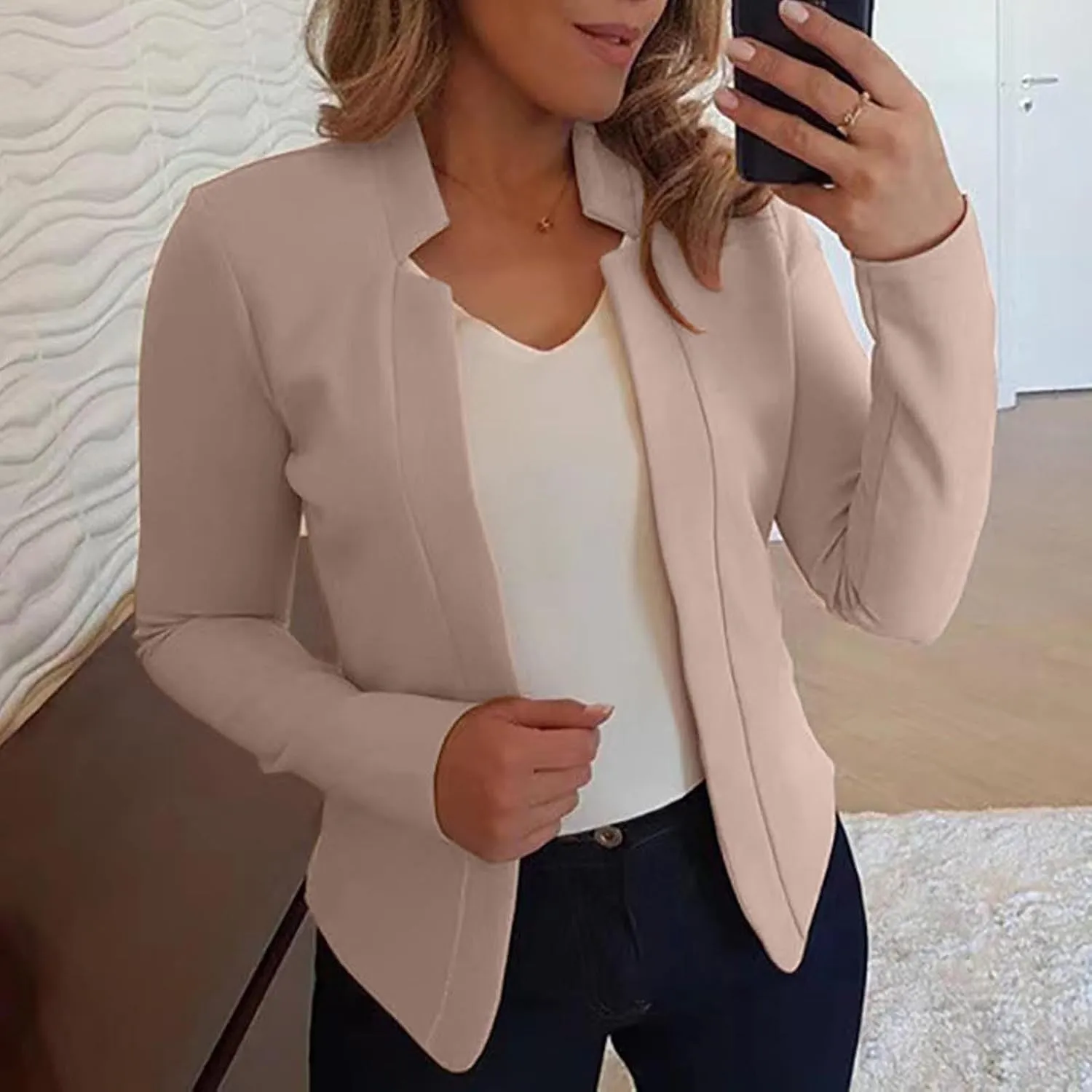 Women's Solid Color Fit Suit Jacket,Womens Trendy 2024 Fit Light Clothes,Shoulder Pad Without Collar Pocket Button