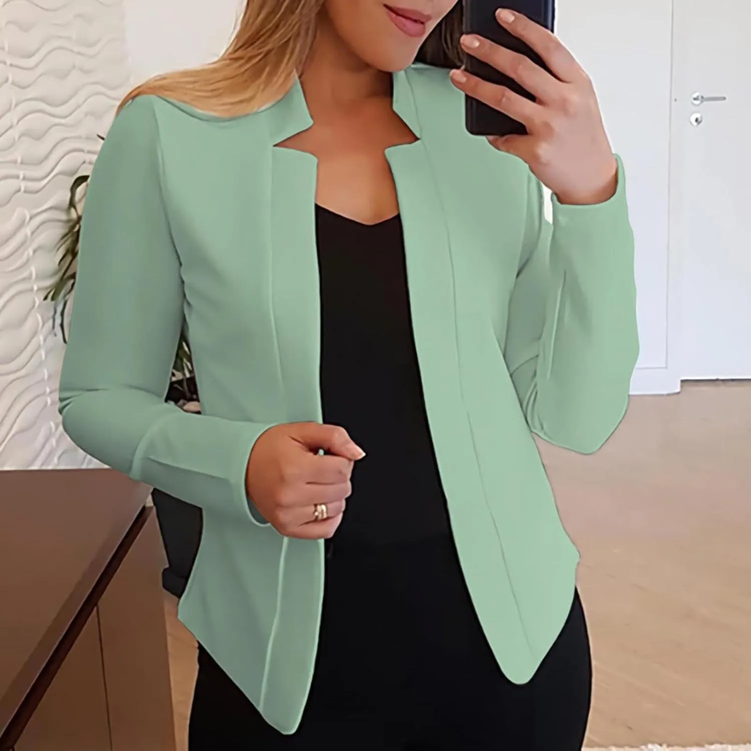 Women's Solid Color Fit Suit Jacket,Womens Trendy 2024 Fit Light Clothes,Shoulder Pad Without Collar Pocket Button