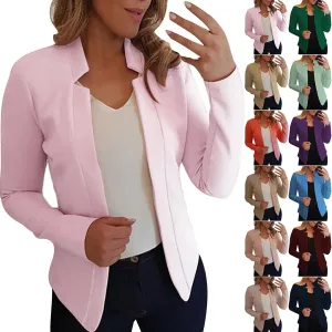 Women's Solid Color Fit Suit Jacket,Womens Trendy 2024 Fit Light Clothes,Shoulder Pad Without Collar Pocket Button
