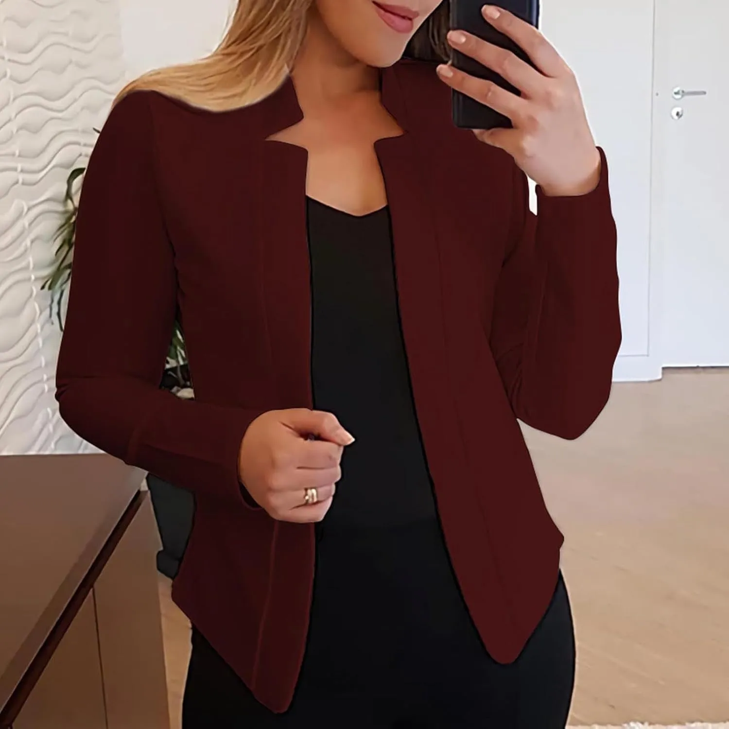 Women's Solid Color Fit Suit Jacket,Womens Trendy 2024 Fit Light Clothes,Shoulder Pad Without Collar Pocket Button