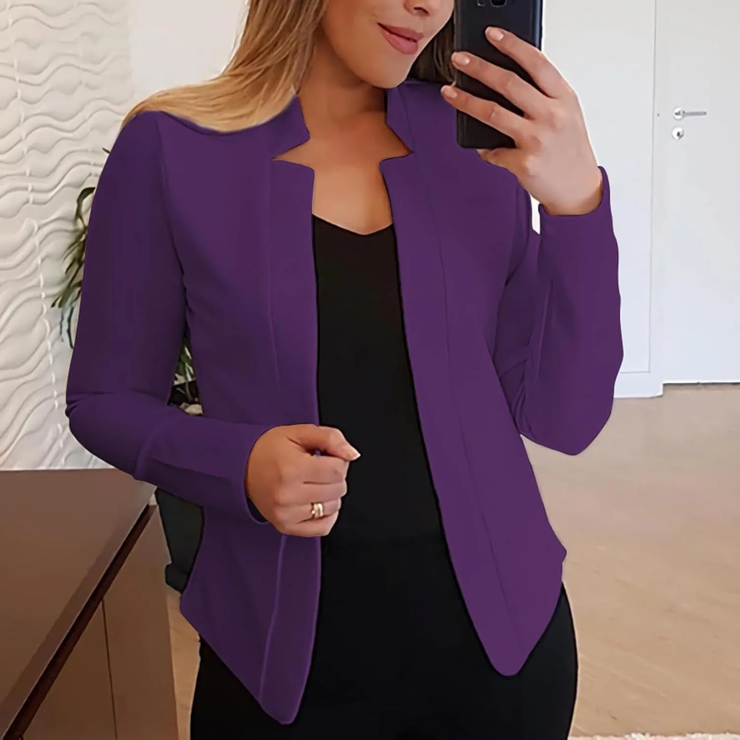 Women's Solid Color Fit Suit Jacket,Womens Trendy 2024 Fit Light Clothes,Shoulder Pad Without Collar Pocket Button