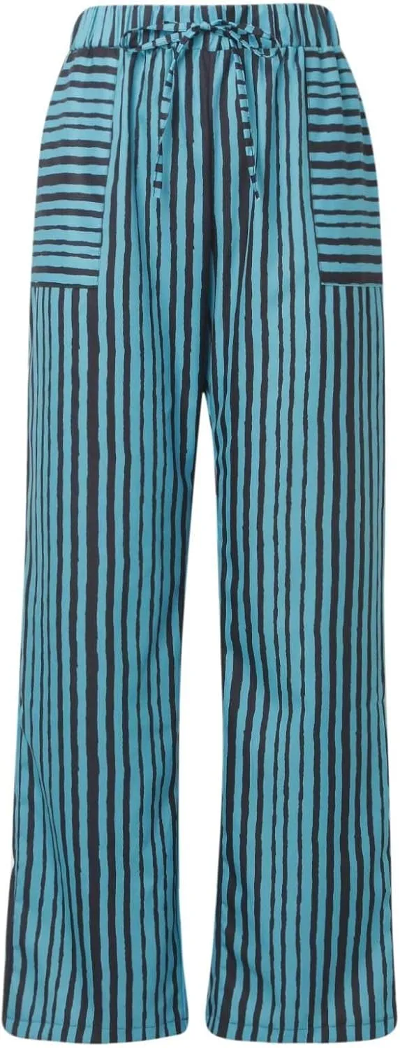 Women's Striped Wide Straight Leg Pants Palazzo High Waisted Drawstring Casual Long Trousers Baggy Loose Fit Bottoms