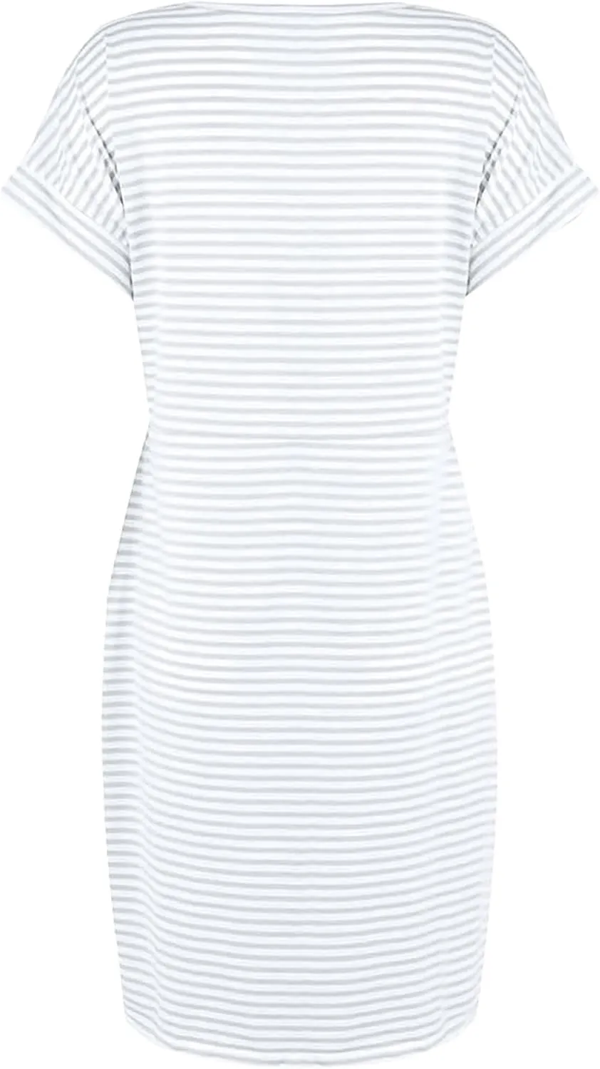 Womens Summer Dresses 2025 Casual Tie Front Short Sleeve A Line Midi Shirt Dress Beach Vacation Clothes