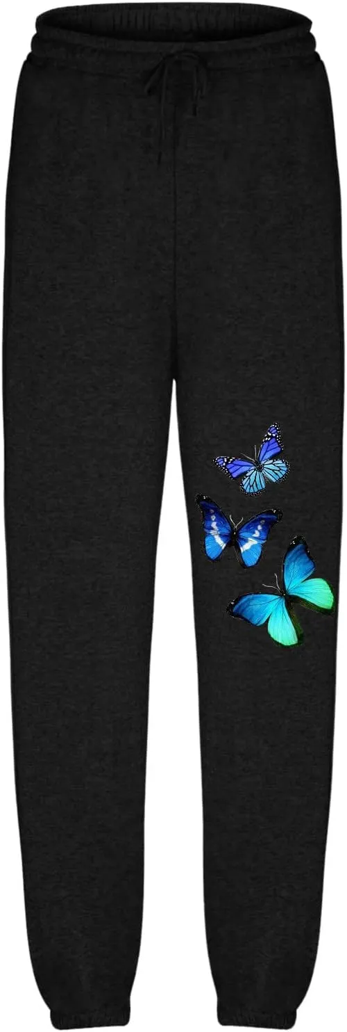 Women's Sweatpants Cinch Bottom High Waisted Workout Athletic Joggers Butterfly Print Lounge Yoga Pants Pockets