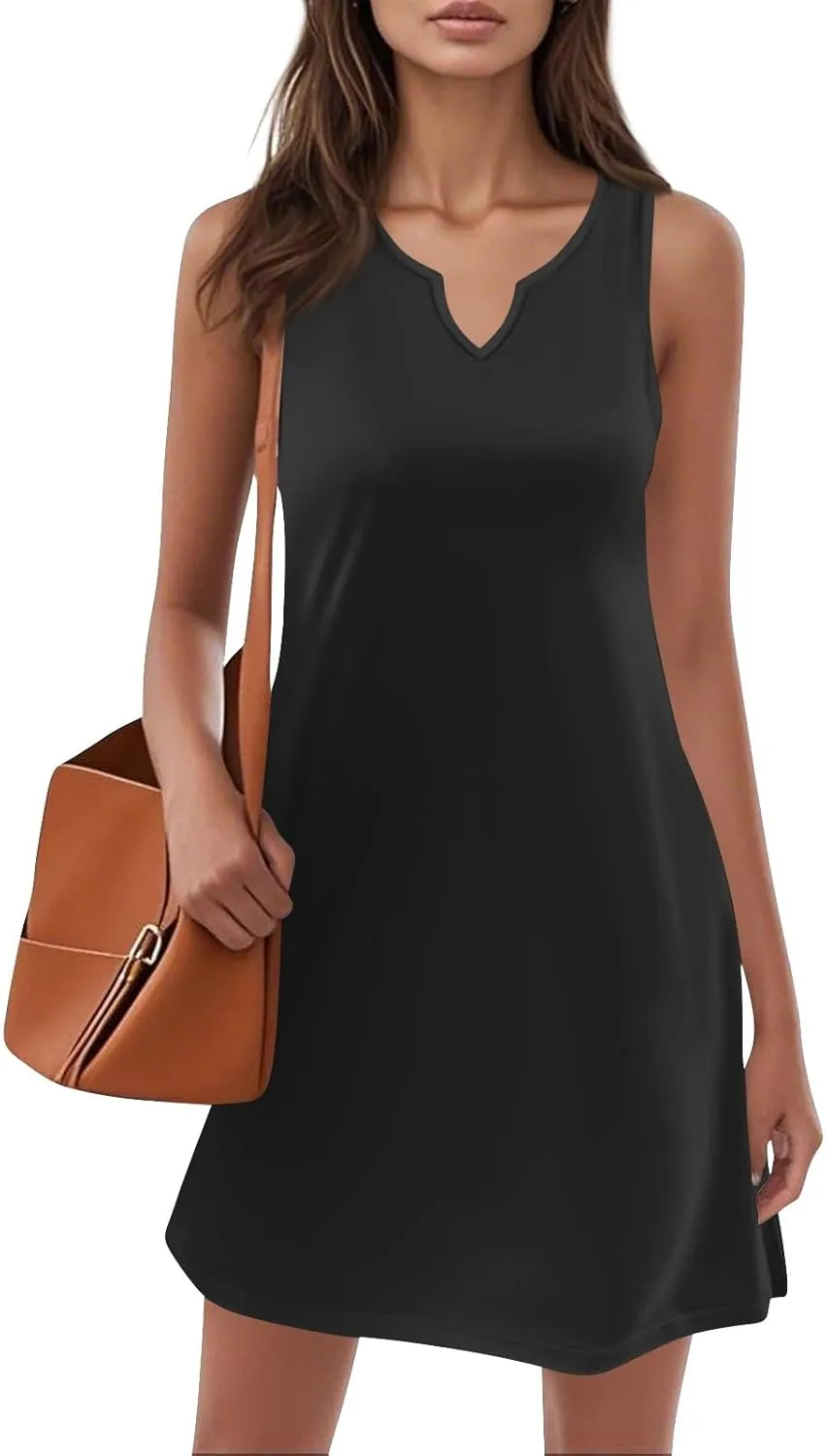 Women's Tank Nightgown Dresses V Neck Sleepshirts Soft Dress Sleeveless Solid Color Chemise Nightdress S-XXL
