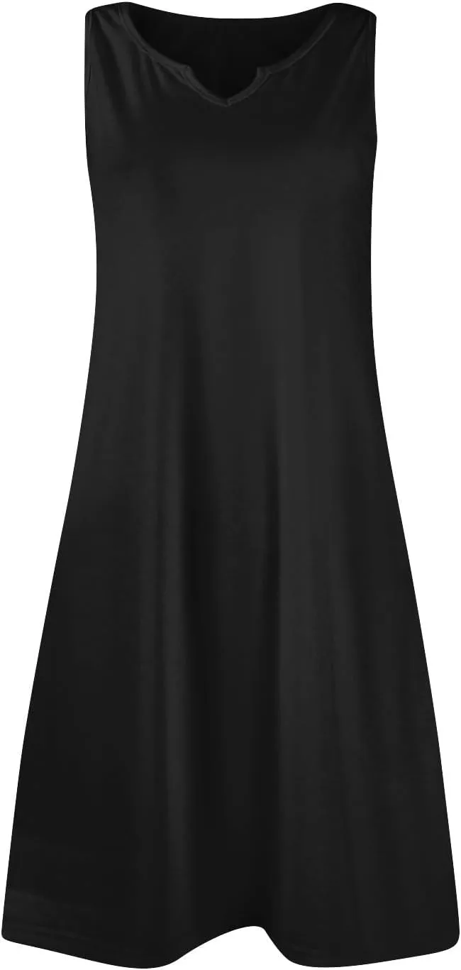 Women's Tank Nightgown Dresses V Neck Sleepshirts Soft Dress Sleeveless Solid Color Chemise Nightdress S-XXL