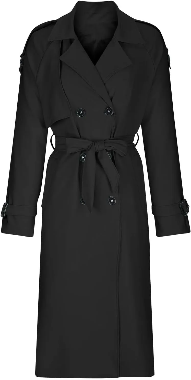 Women's Trench Coat Double Breasted Long Trench Coat Spring Fall Fashion Windproof Classic Lapel Overcoat with Belt