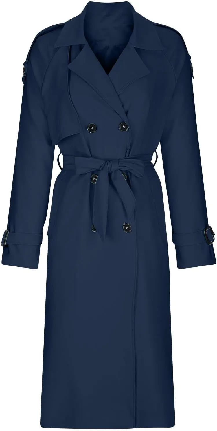 Women's Trench Coat Double Breasted Long Trench Coat Spring Fall Fashion Windproof Classic Lapel Overcoat with Belt