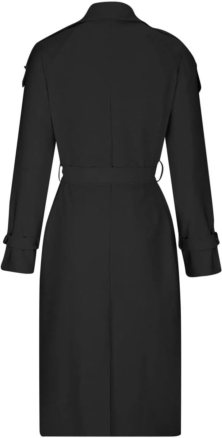 Women's Trench Coat Double Breasted Long Trench Coat Spring Fall Fashion Windproof Classic Lapel Overcoat with Belt