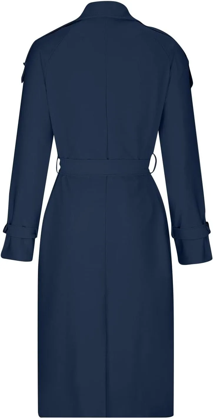 Women's Trench Coat Double Breasted Long Trench Coat Spring Fall Fashion Windproof Classic Lapel Overcoat with Belt