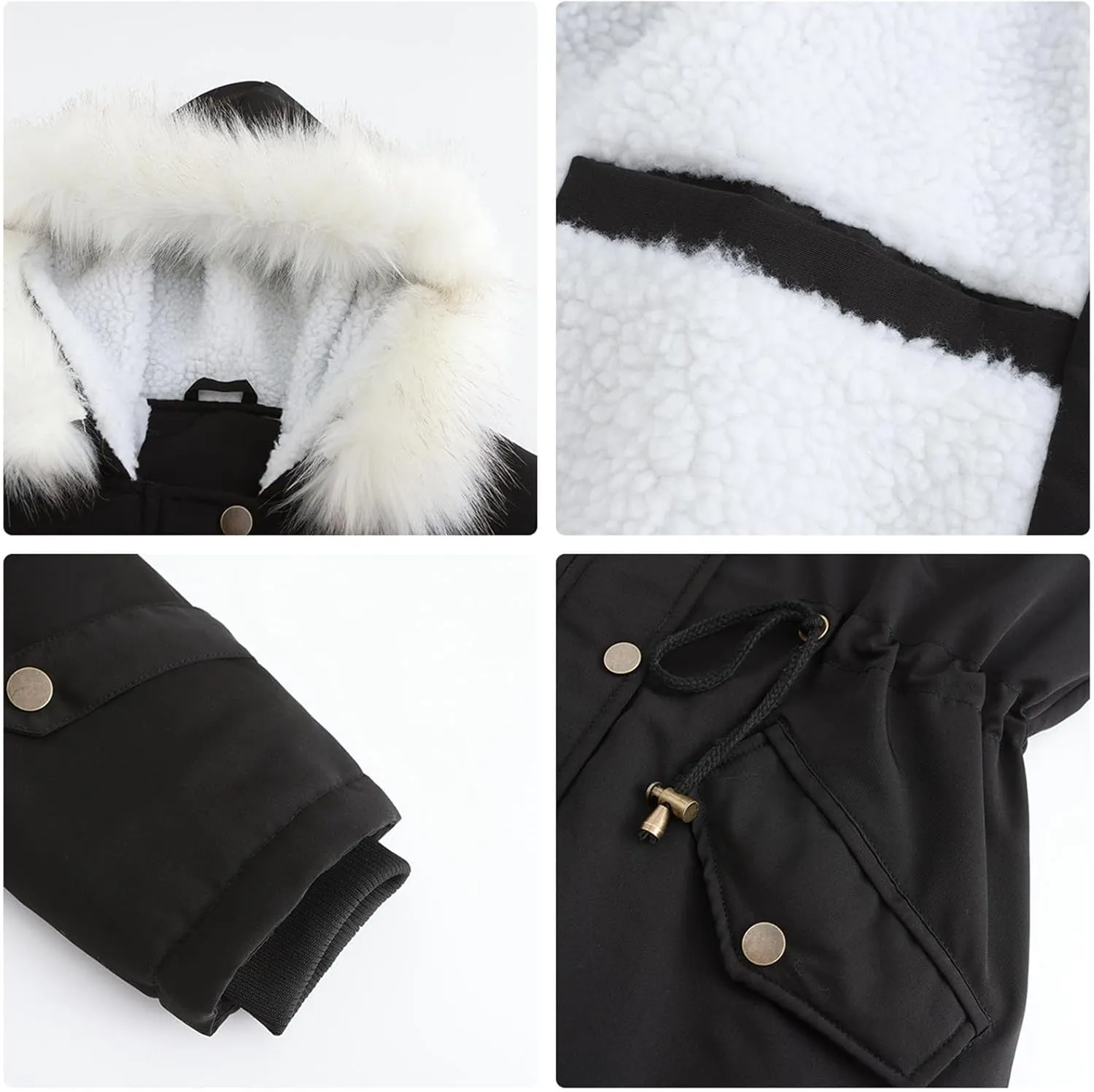 Women's Warm 2024 Winter Coats Windproof Zip Hooded Cotton Coat Plus Size Mid Length OuterwearTrendy Fleece Puffer Jackets