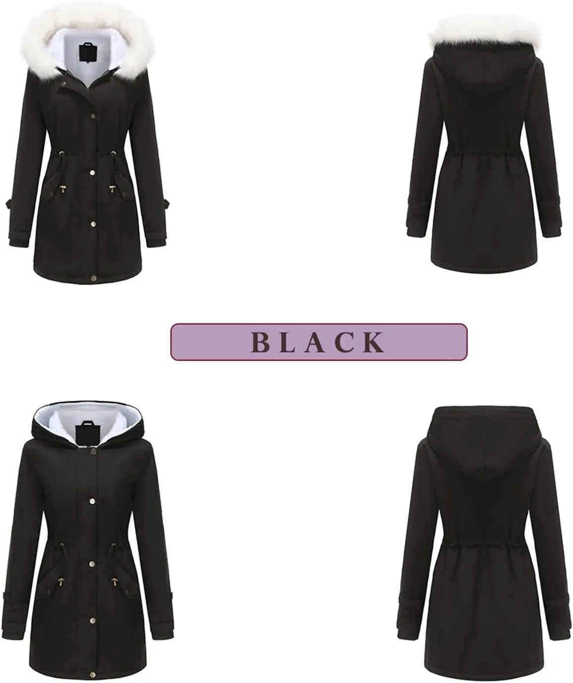 Women's Warm 2024 Winter Coats Windproof Zip Hooded Cotton Coat Plus Size Mid Length OuterwearTrendy Fleece Puffer Jackets